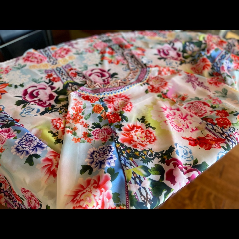Island Of Peonies Luxury Maxi Sheath A Line Maxi Dress, Chiffon Floral Dress - Picture 7 of 15